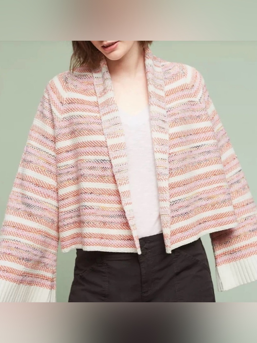 MOTH Anthropologie Mahalia Knit Kimono Petal Pink Bell Sleeve Sweater Cardigan M